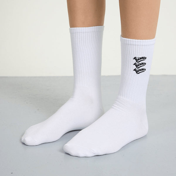 Bisous Gianni Embroidery Socks - White / Black - Streetart.fr