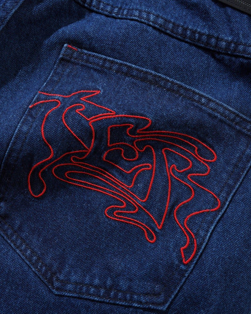 Butter Drummer Baggy Denim Shorts - Raw Dark Indigo - Streetart.fr