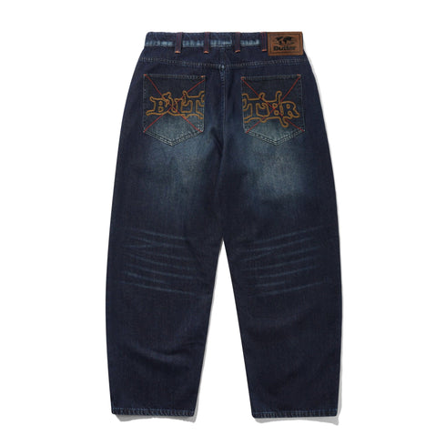 Butter Serif Baggy Denim Jeans - Worn Dark Indigo - Streetart.fr