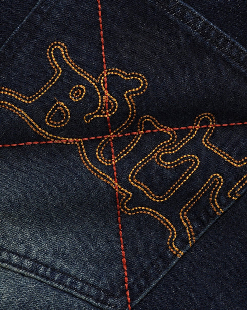Butter Serif Baggy Denim Jeans - Worn Dark Indigo - Streetart.fr