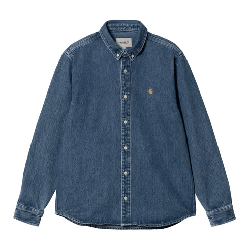 Carhartt WIP L/S Weldon Shirt Blue Heavy Stone Wash - Streetart.fr