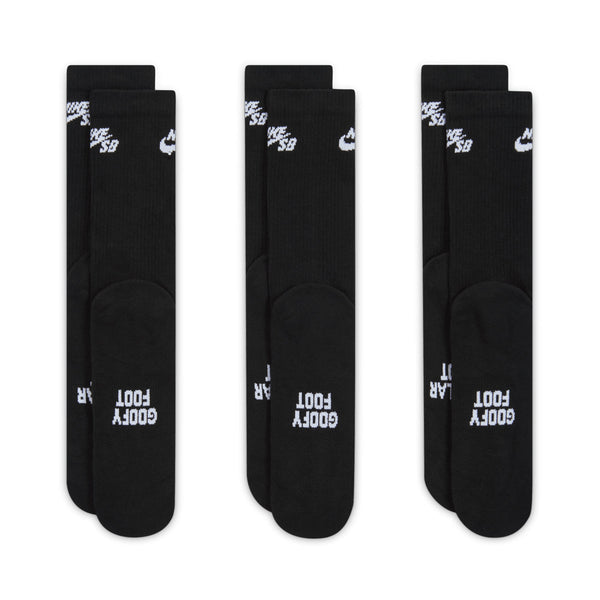 Nike SB Ed Elvd Sb 3 Pairs Crew Socks - Black / Black / White - Streetart.fr