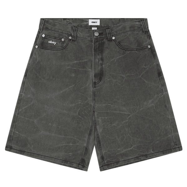 Obey Bigwig Baggy Denim Short - Black Wrinkle Wash - Streetart.fr
