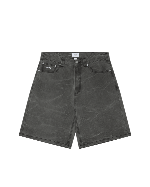 Obey Bigwig Baggy Denim Short - Black Wrinkle Wash - Streetart.fr