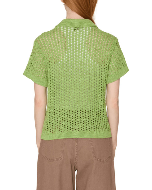 Obey Women Milly Open Knit Sweater Chemise - Light Green Multi - Streetart.fr