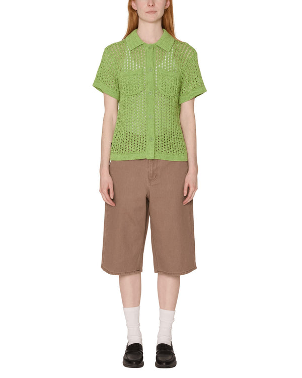 Obey Women Milly Open Knit Sweater Chemise - Light Green Multi - Streetart.fr
