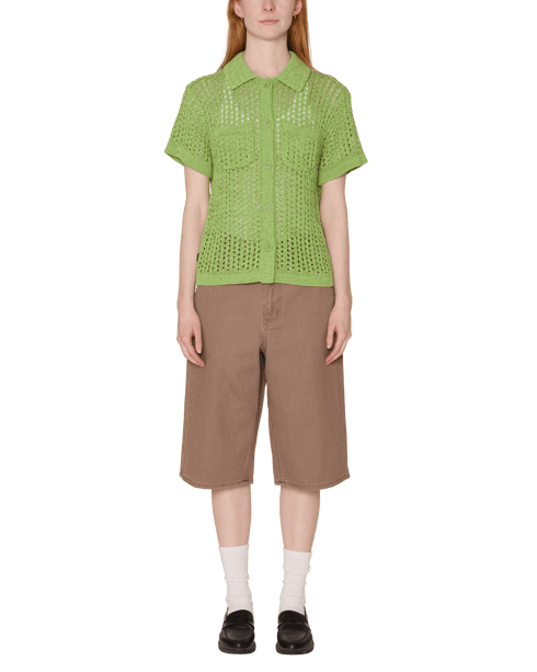 Obey Women Milly Open Knit Sweater Chemise - Light Green Multi - Streetart.fr
