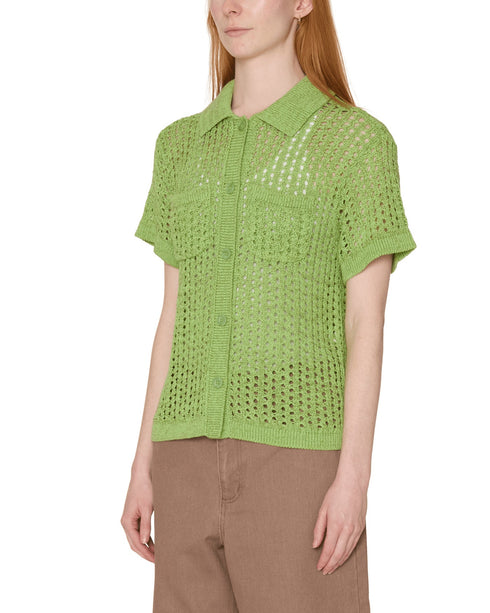 Obey Women Milly Open Knit Sweater Chemise - Light Green Multi - Streetart.fr