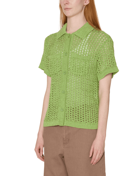 Obey Women Milly Open Knit Sweater Chemise - Light Green Multi - Streetart.fr