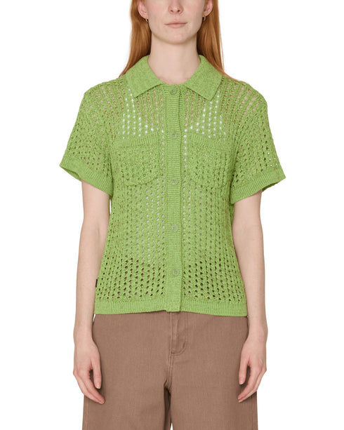 Obey Women Milly Open Knit Sweater Chemise - Light Green Multi - Streetart.fr