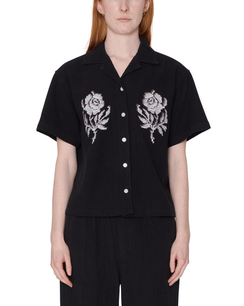 Obey Women Roses Embellished Shirt - Off Black - Streetart.fr