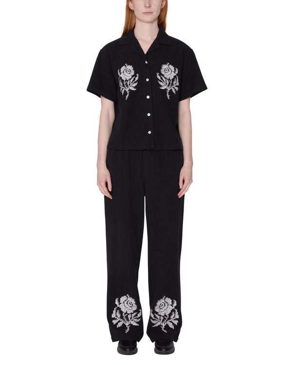 Obey Women Roses Embellished Shirt - Off Black - Streetart.fr