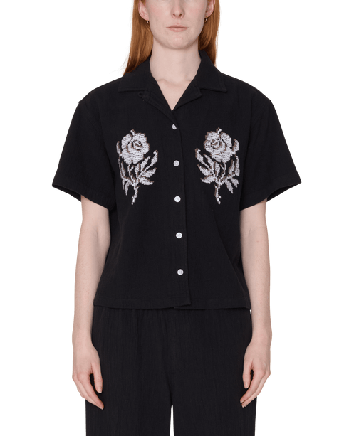 Obey Women Roses Embellished Shirt - Off Black - Streetart.fr