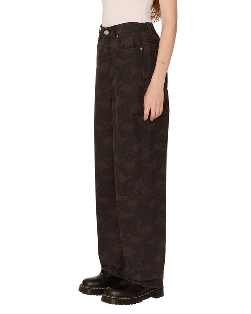 Obey Womens Leah Printed Baggy 5 Pocket Pant - Chocolate - Streetart.fr