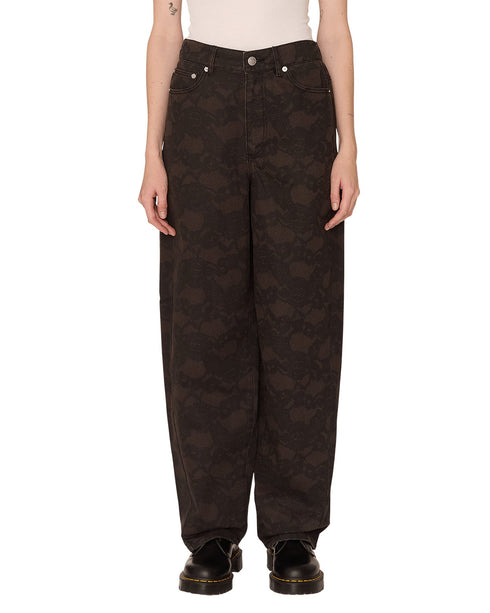 Obey Womens Leah Printed Baggy 5 Pocket Pant - Chocolate - Streetart.fr