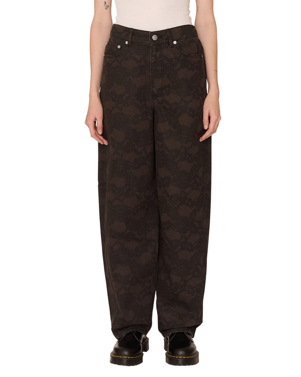 Obey Womens Leah Printed Baggy 5 Pocket Pant - Chocolate - Streetart.fr