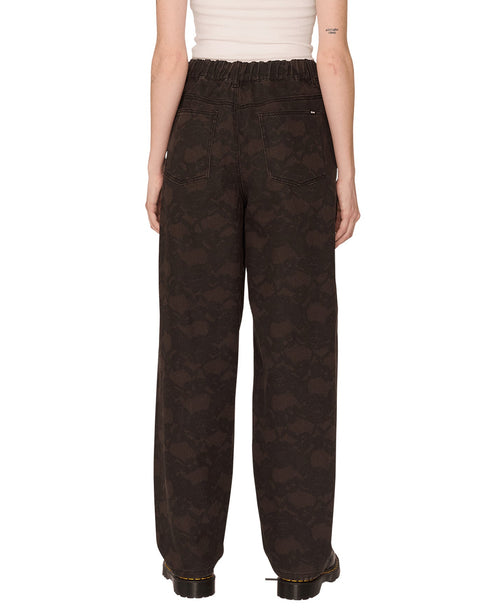 Obey Womens Leah Printed Baggy 5 Pocket Pant - Chocolate - Streetart.fr