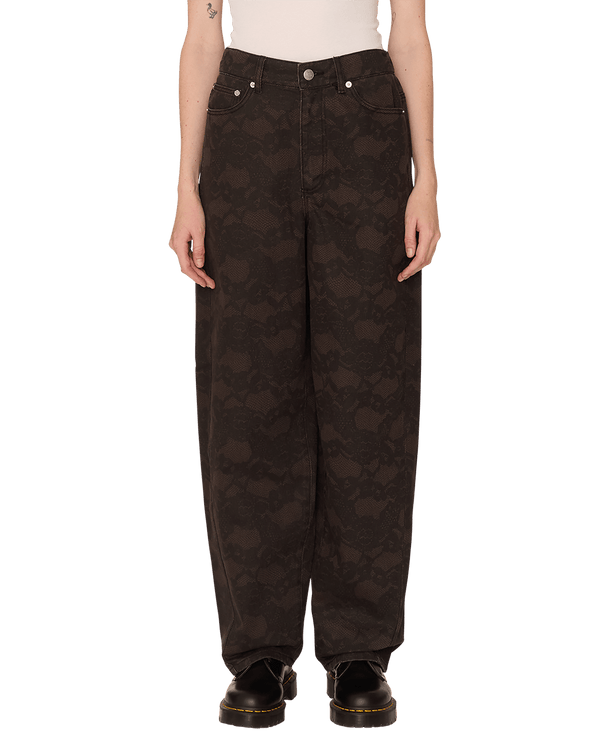 Obey Womens Leah Printed Baggy 5 Pocket Pant - Chocolate - Streetart.fr