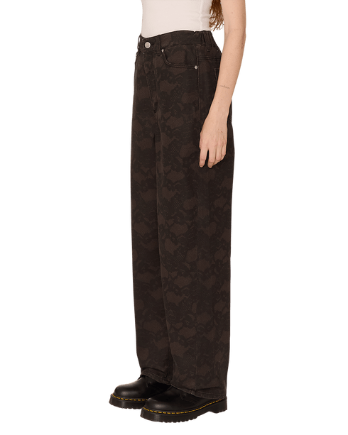 Obey Womens Leah Printed Baggy 5 Pocket Pant - Chocolate - Streetart.fr