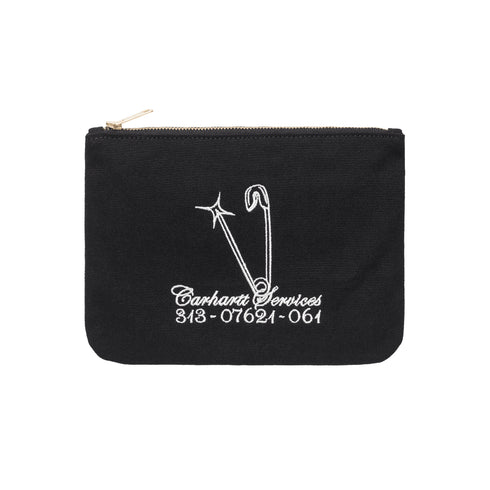 Carhartt WIP Canvas Graphic Zip Wallet Safety Pin Embroidery Black — portefeuille