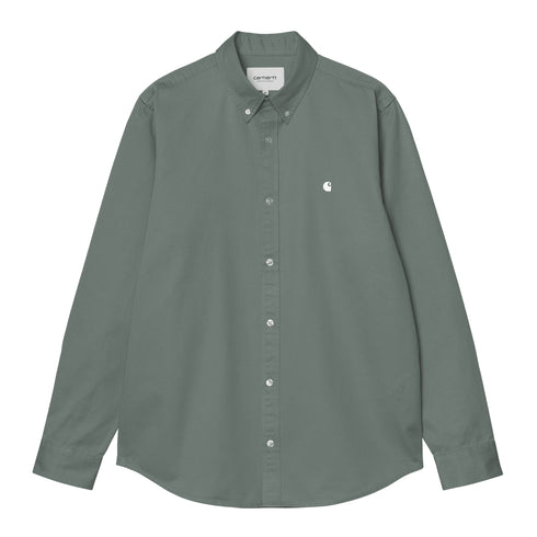 Carhartt WIP L/S Madison Shirt Chemise - Vevlet Green / White — t-shirt manches longues